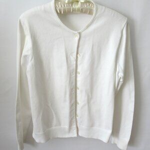 Lands' End white crew neck button front long sleeve cardigan sweater *Sz MP*